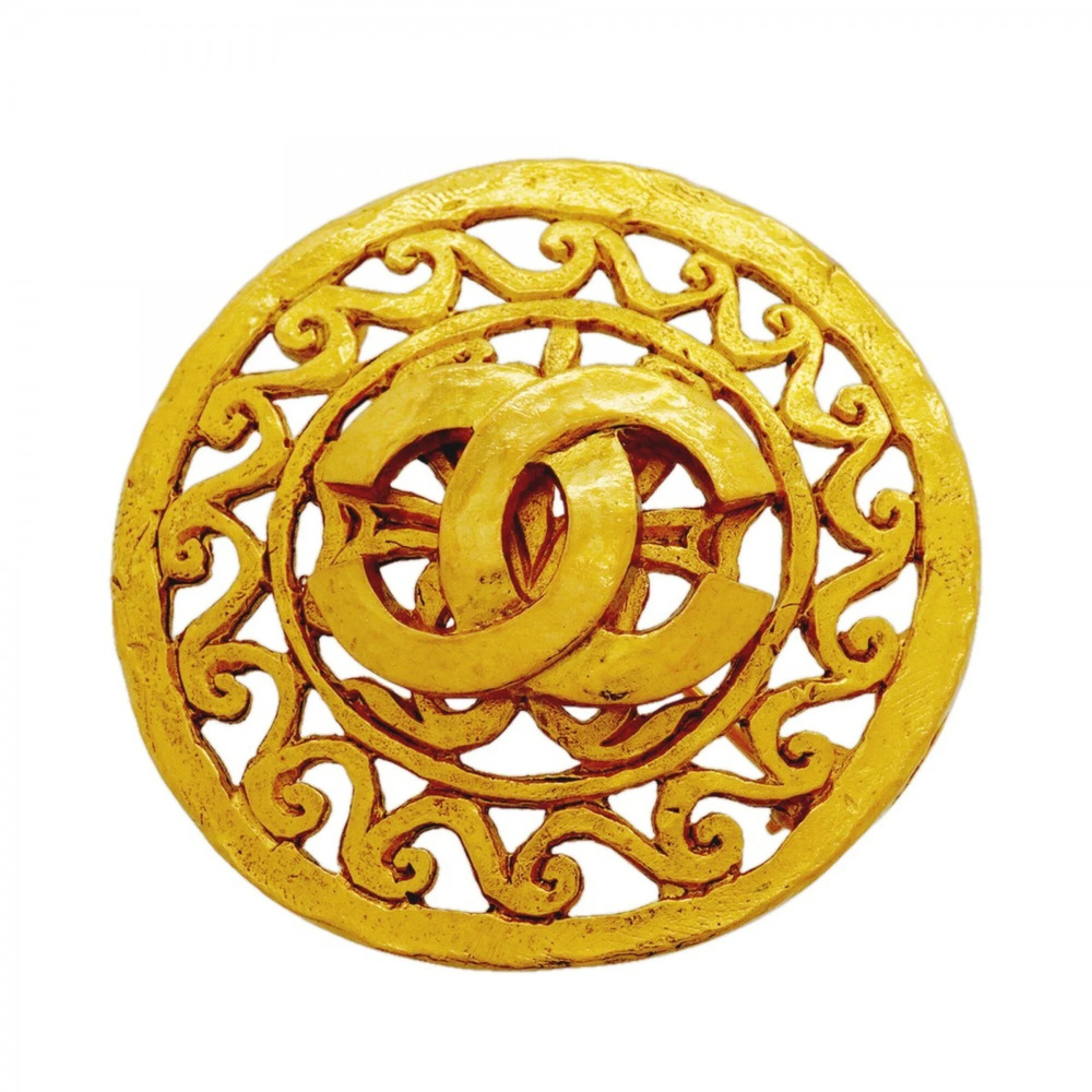 CHANEL Gold Logo Brooch